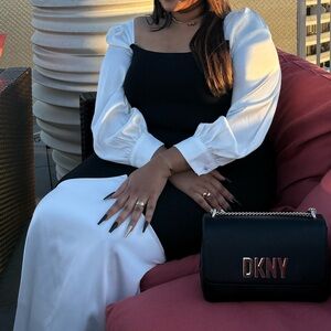 Black and white , puff sleeves dress. Super elegant and timeless ✨